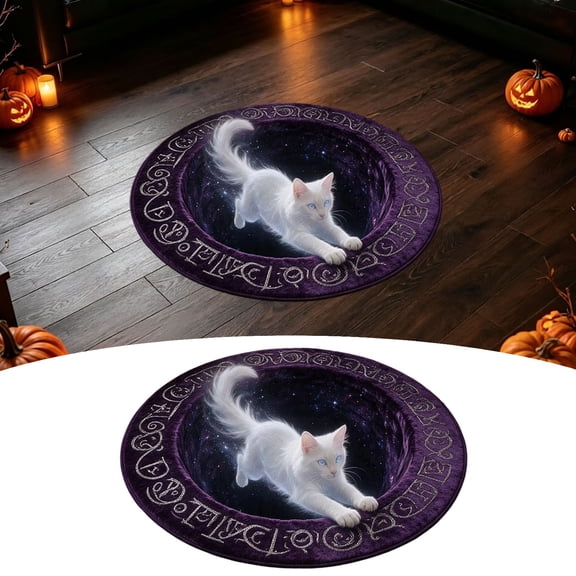 Halloween 3D Optical Illusion Round Rug, 24in Chef Pumpkin Man Brick Pattern Area Rug, Washable Non Slip Floor Mat for Entryway, Kitchen & Halloween Party Home Decor (A)