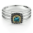 thumbnail image 2 of Gem Stone King 0.54 Ct London Blue Topaz Black Diamond 925 Silver and 10K Yellow Gold Men's Ring, 2 of 3