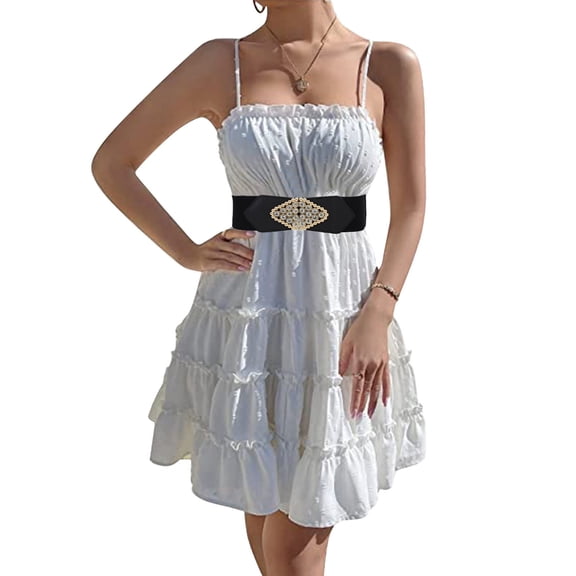 Helii Belts for Women Women's Vintage Wide Elastic Waist Belt Stretchy Dress Belt with Flower Buckle