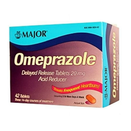 2 Pack Major Omeprazole Acid Reducer Delayed Release 20mg 42 Tablets Each