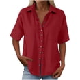 thumbnail image 5 of Stamzod Button Down Shirts for Women Short Sleeve Summer Tops Cotton Linen Dressy Casual Work Blouse with Pocket Red M, 5 of 5