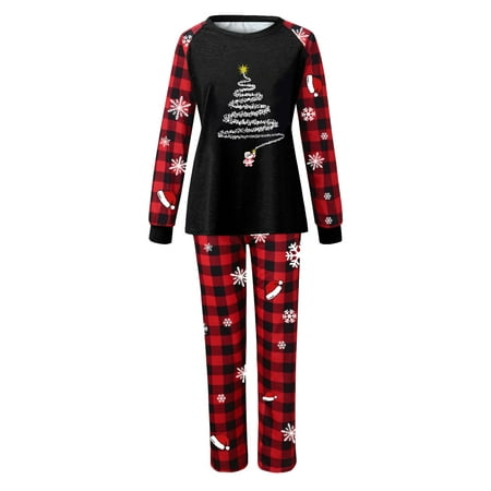 

LEEy-world Christmas Pajamas For Family Matching Family Pajamas Sets Christmas PJ s with Deer Long Sleeve Tee and Plaid Pants Loungewear