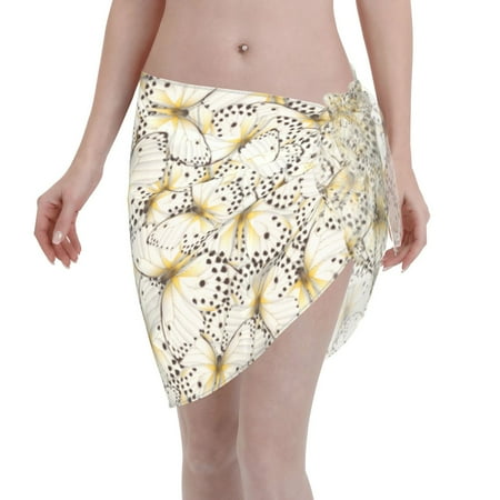 Adobk Women Beach Sarong Bathing Suit Different Butterflys Print Wrap Skirt Sheer Bikini Swimsuit Cover Ups For Swimwear
