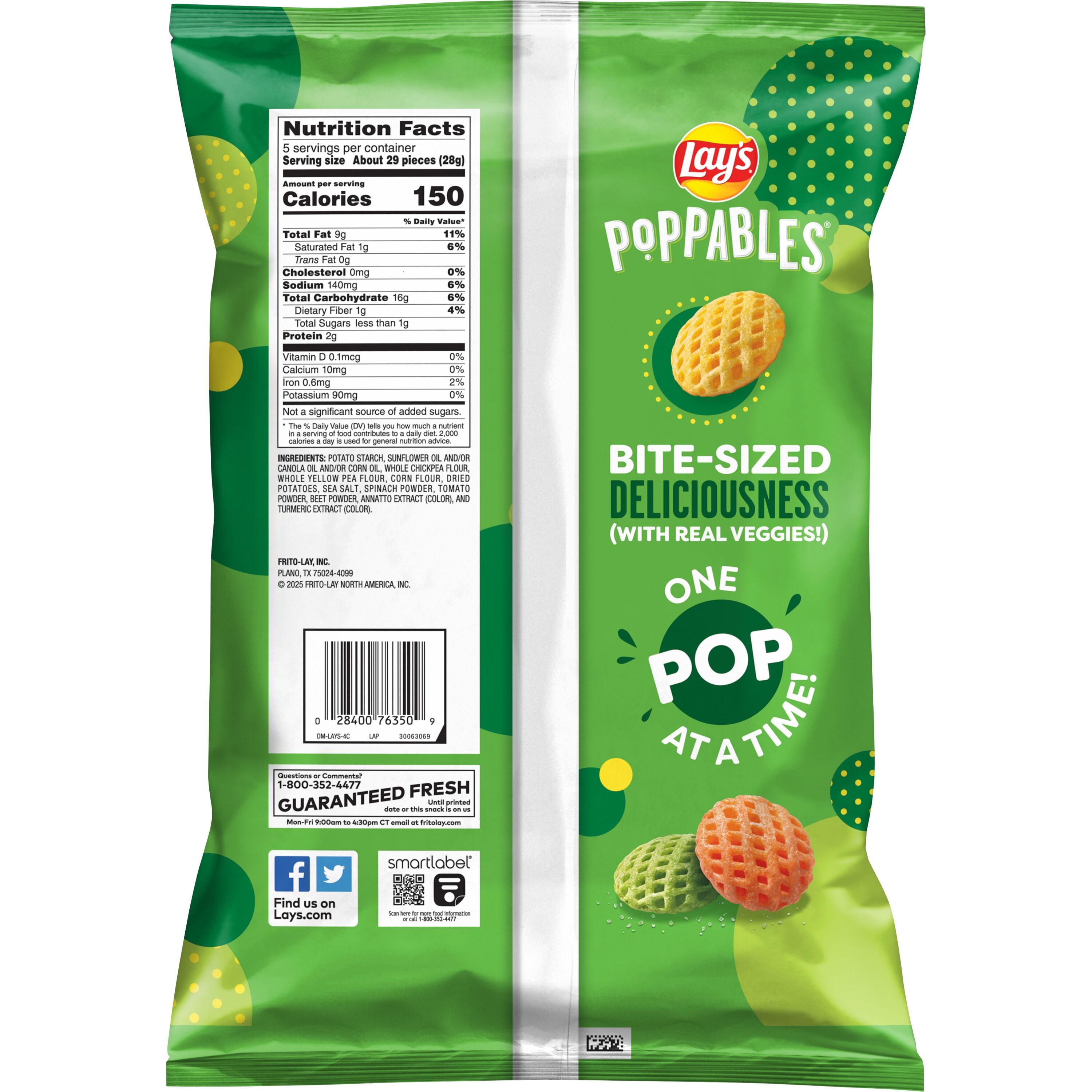 Lay's Veggie Poppables Potato & Veggie Snacks Sea Salt, 5 oz Bag
