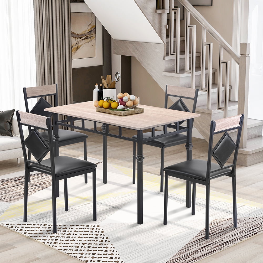 Lowestbest 5 Piece Dining Table Set, Wood Kitchen Table and 4 Leather Dining Chair, Kitchen Table Set with Metal Frame, Nature Lowestbest 5 Piece Dining Table Set, Wood Kitchen Table and 4 Leather Dining Chair, Kitchen Table Set with Metal Frame, Nature