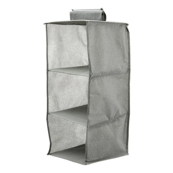 KALLORY Foldable Grey Cotton Linen Closet Organizer with Hanging Shelves for Home Storage