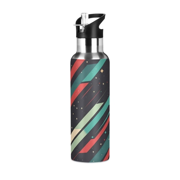 Yayeee 20oz Insulated Water Bottle Double Wall Stainless Steel with Flip Straw Lid, Abstract Stripes