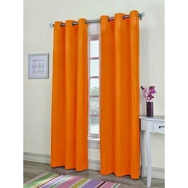 2 PANEL MIRA  SOLID ORANGE  SEMI SHEER WINDOW FAUX SILK ANTIQUE BRONZE GROMMETS CURTAIN DRAPES 55 WIDE X 108" LENGTH