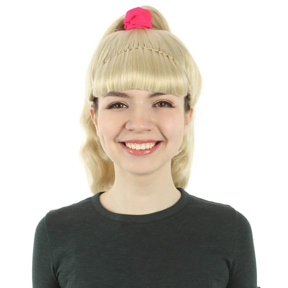 HPO Adult Women’s Animated Toy Movie Barbie Doll Blonde Ponytail Wig, Perfect for Halloween, Flame-retardant Synthetic Fiber