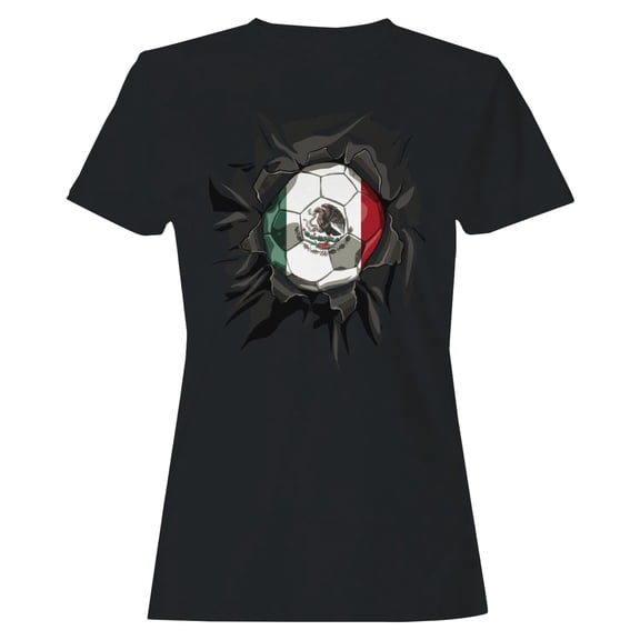Mexico Soccer Ball Ripped Women's Black T-shirt