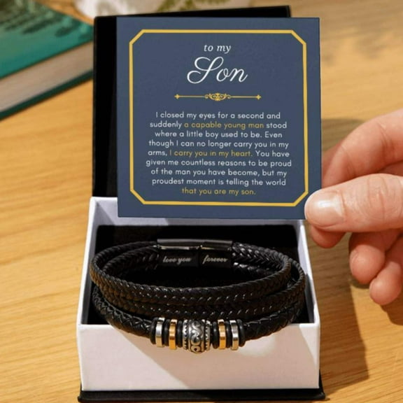 Gift For Son, I Carry You in my Heart Graduation Encouragement Braided Vegan Leather Men Bracelet