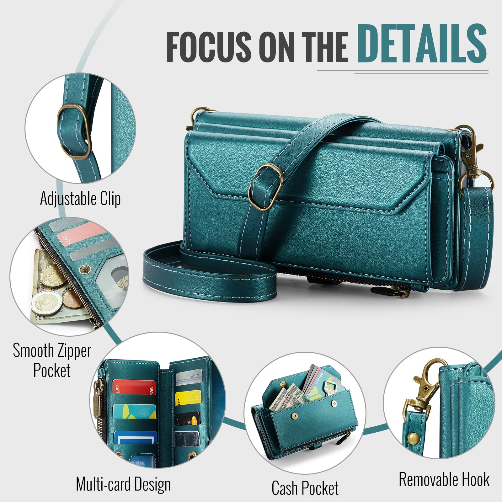 Compatible with Samsung Galaxy S25 Plus S25+ 5G Zipper Wallet Phone Case Tempered Glass Screen Protector Crossbody Lanyard Strap Flip Card Holder Slot Cell Cover for S25Plus 25S + S 25 Women Green