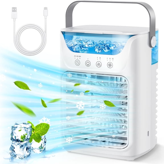 Portable Air Conditioners Mini Air Conditioner, 3-in-1 Personal Cooling Fan with 700ml Water Tank, 3-Speed Portable Ac Unit Fan USB Charging 2 Cool Mist Cooling Fan For Indoor Office Bedroom Car