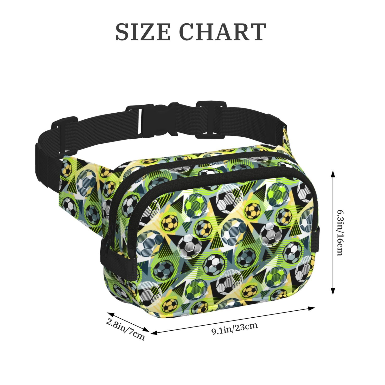 Picia Football Doodle Print Square Double-Layer Waist Bag Mini Adjustable Waist Belt Bag Exercise Running Travel Hiking