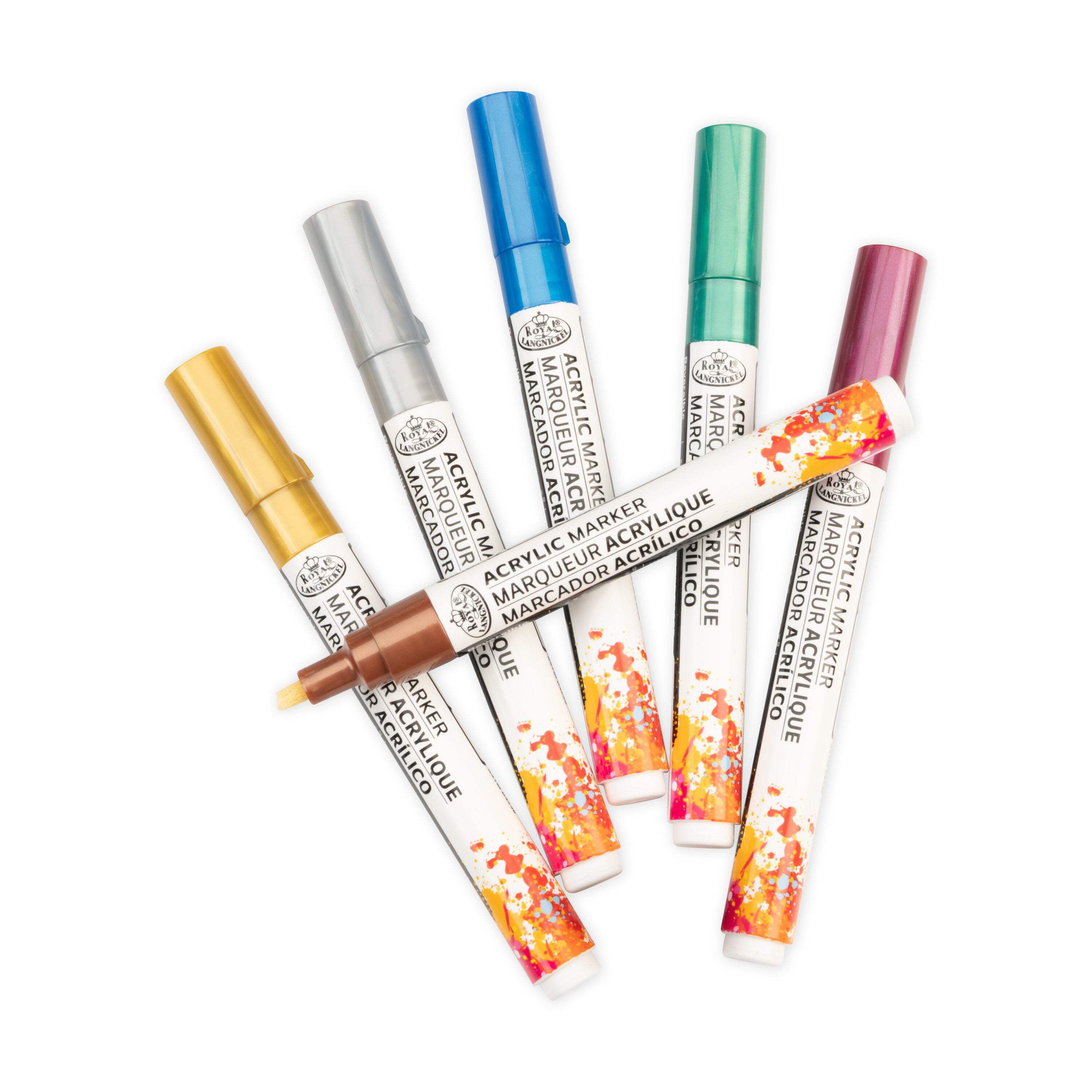 Royal & Langnickel Acrylic Metallic Markers, 6 Piece Set, Reversible Tip
