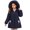 Navy, variant on Winter Coat Padded Mid Length Hooded Outerwear for Girls with Plush Trim Bow Accent Pockets and Zip Front for School Family Trips and Daily Wear