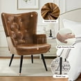 thumbnail image 3 of Furniliving Modern Accent Chair with Ottoman, Comfy Armchair with Footrest, Faux PU Button Tufted Wingback Accent Lounge Chair, Reading Chair for Living Room/Bedroom/Office, Yellow Brown, 3 of 7