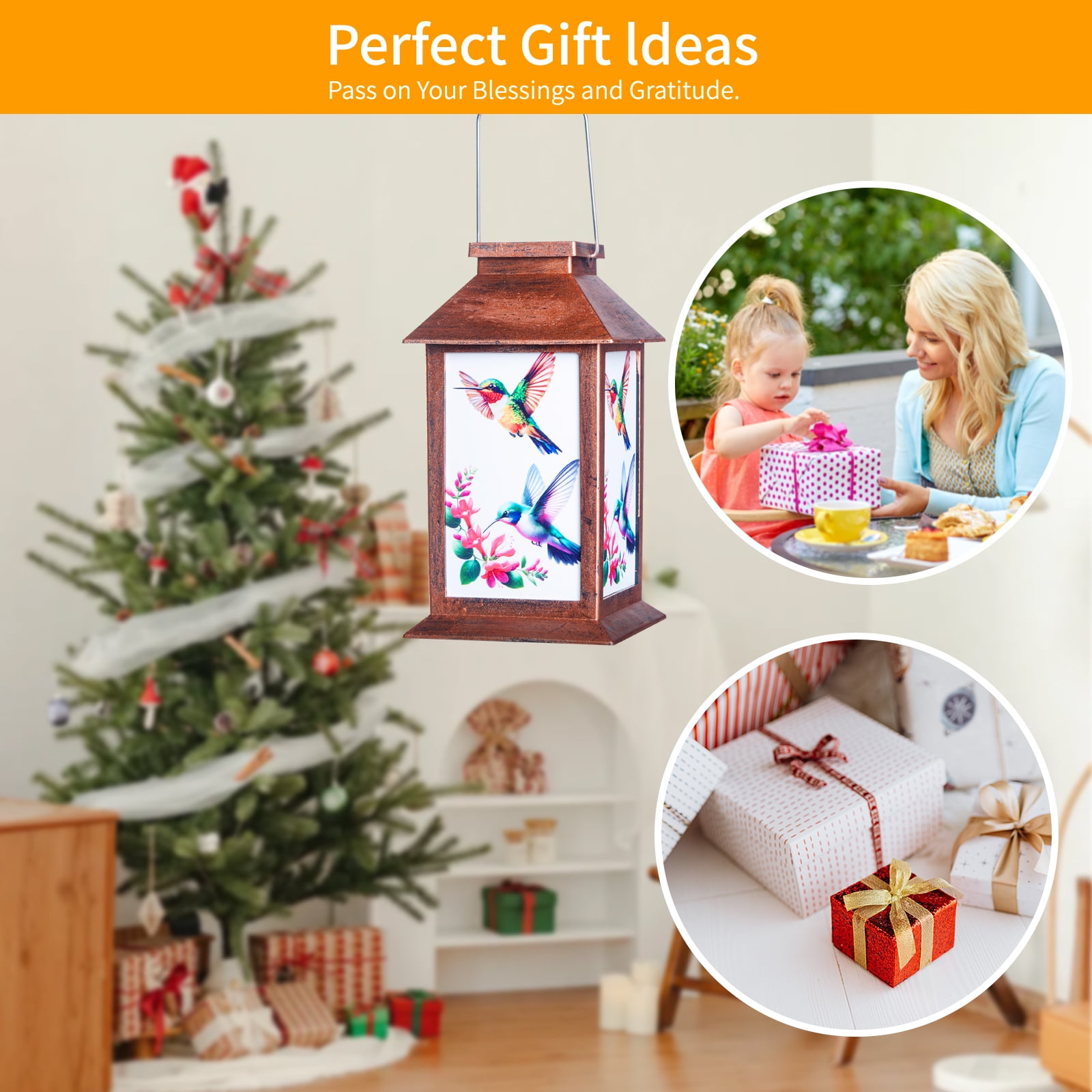Hummingbird Solar Lantern House - Waterproof Hanging Wind Chimes Garden Lights | Geometric Cutouts, Auto On/Off Warm White for Patio/Yard/Pathway