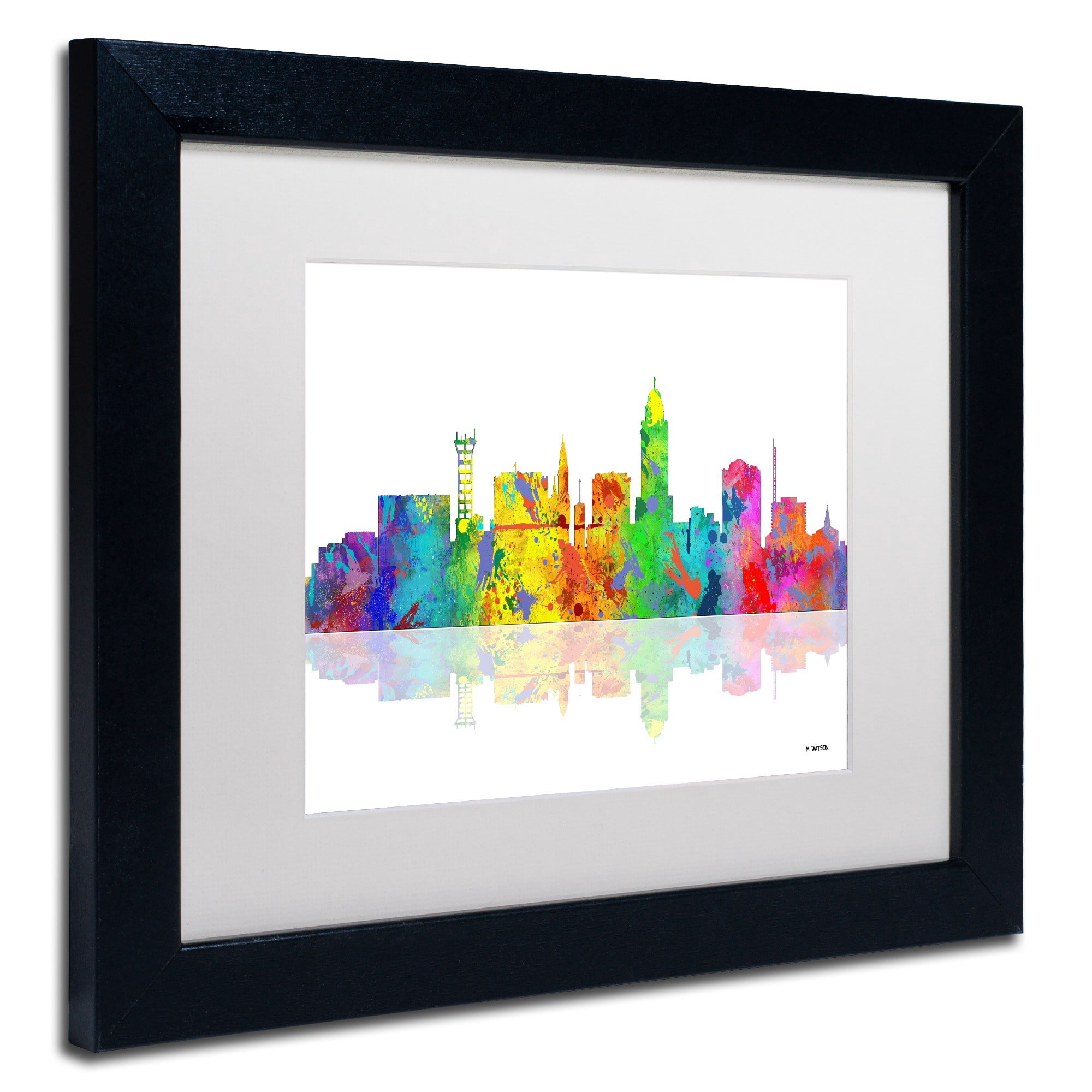 Trademark Fine Art "Lincoln Nebraska Skyline II" Canvas Art by Marlene Watson White Mat, Black Frame
