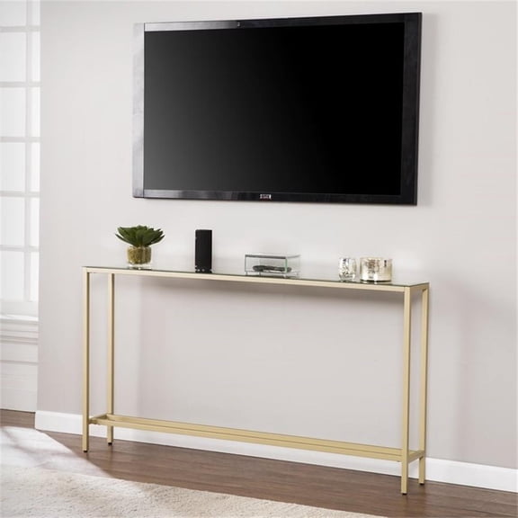 SEI Furniture Darrin Narrow Mirror Top Console Table in Gold