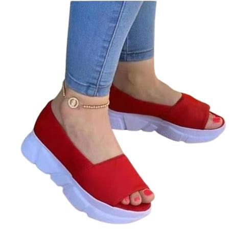 

Women s Platform Sandals Peep Toes Thick Sole Flat Heel Summer Slip-on Shoes