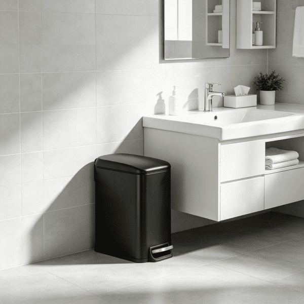 Slim Step Trash Can with Soft Close Lid, 6L Steel Garbage Can with Detachable Inner Bin, Black, for Bathroom, Kitchen & Office, 11.4 x 5.71 x 10.7 Inch