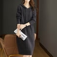 thumbnail image 2 of ZHYou Women Sweater Dresses Long Sleeve Cable Knit Hooded Midi Dress Drawstring Hoody Ribbed Cuff Comfy Casual Skirts,Black,Free Size, 2 of 5