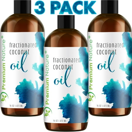 Fractionated Coconut Massage Oil Pure Body Carrier Massage Oil for Hair & Skin by Premium Nature Pack of 3 ( 3 x 16 oz )