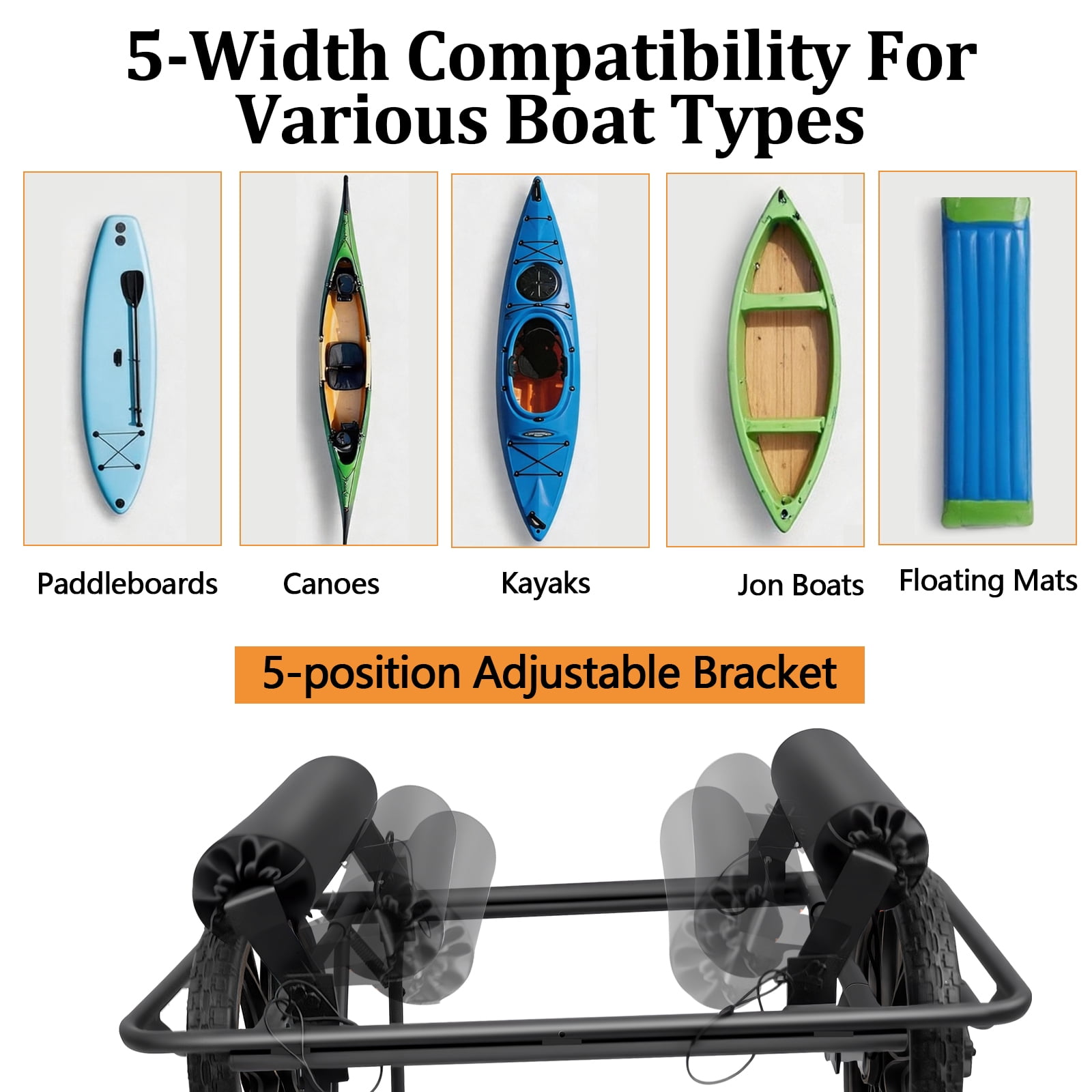 RJFKSN Kayak Cart, All-Terrain Trolley Cart, 330lbs Heavy Duty Transport Kayak Trolley, kayak cart dolly With Kickstand, for Kayaks, Canoes, Paddleboards