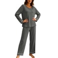 thumbnail image 5 of Ashirexll Pajamas for Women Set Solid Color Round Neck Loose Long Sleeve Top with Matching Pants Loungewear Set, 5 of 7
