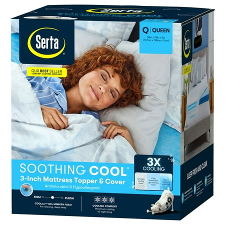 Serta - Soothing Cool 3-Inch Gel Memory Foam Mattress Topper Twin - Blue