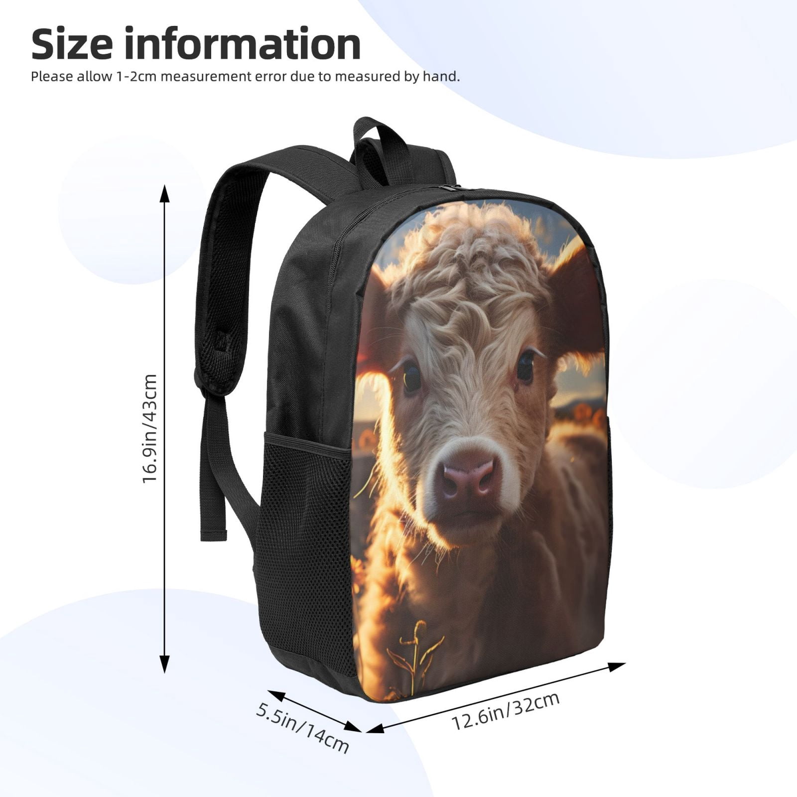 Xecao Sunset Sunflower Small Cow print Travel Backpack, Large Computer Backpack for Men Women, College School Rucksack Book Bag