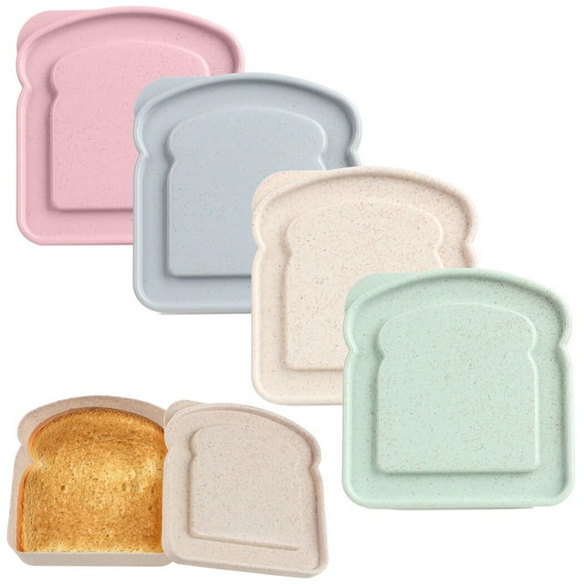 4 Pcs Sandwich Boxes, Toast-Shaped Sandwich Containers, Reusable Plastic Sandwich Keepers with Lids, Portable Sandwich Holders, Food Storage Cases for Lunch Prep