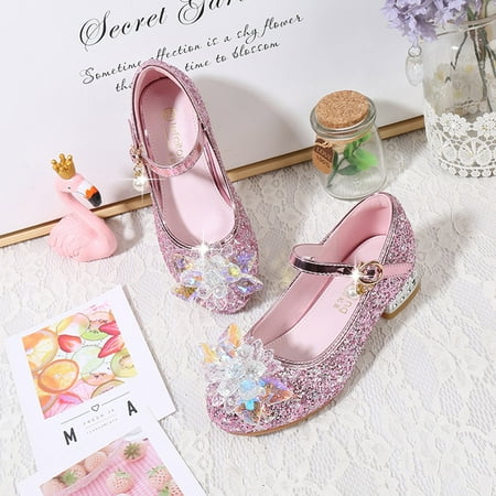

Cathalem Girl Flip Flops Toddler Little Kid Girls Dress Pumps Glitter Sequins Princess Flower Low Heels Party Show Cute Sandals Pink 8 Years