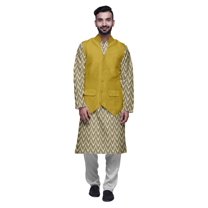 Atasi Printed Kurta Pajama Jacket Set Mandarin Collar Traditional Ethnic Shirt