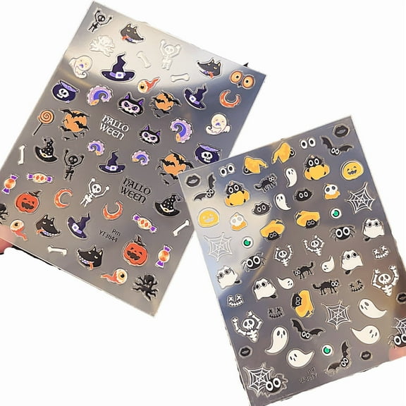 Yoyauz 2PCS Halloween Nail Stickers Self-Adhesive Diy Nail Stickers With Halloween Party Nail Decoration Stickers