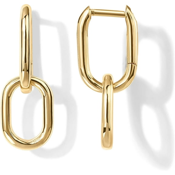14K Gold Plated Convertible Paperclip Link Huggie Hoop Earrings for Women - Earscape Statement Jewelry - Trendy Cubic Zirconia Two-Toned Rope Drop Dangle Earrings