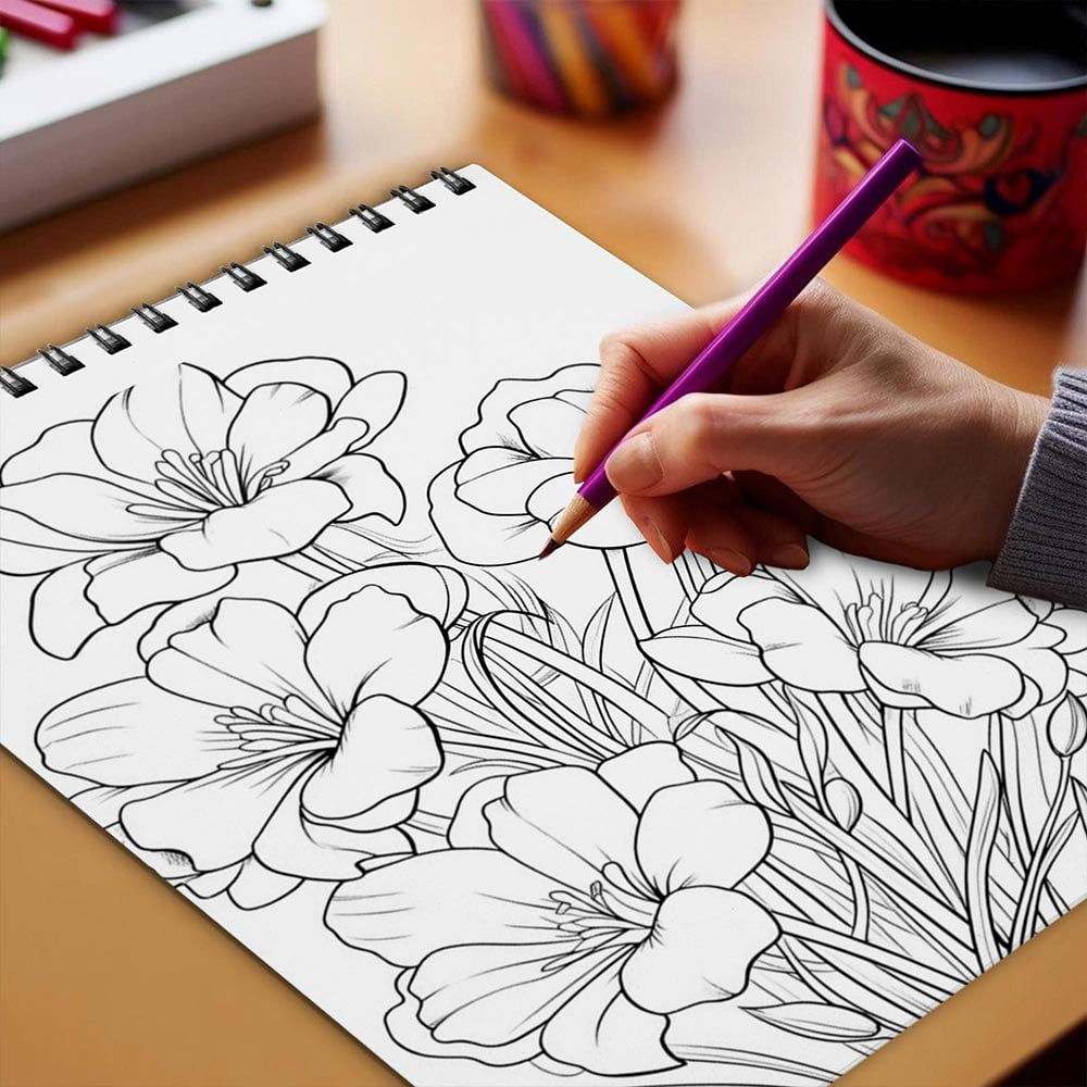 Netecom Large Print Freesias Coloring Book for Adults, Spiral Bound, Soft Cover