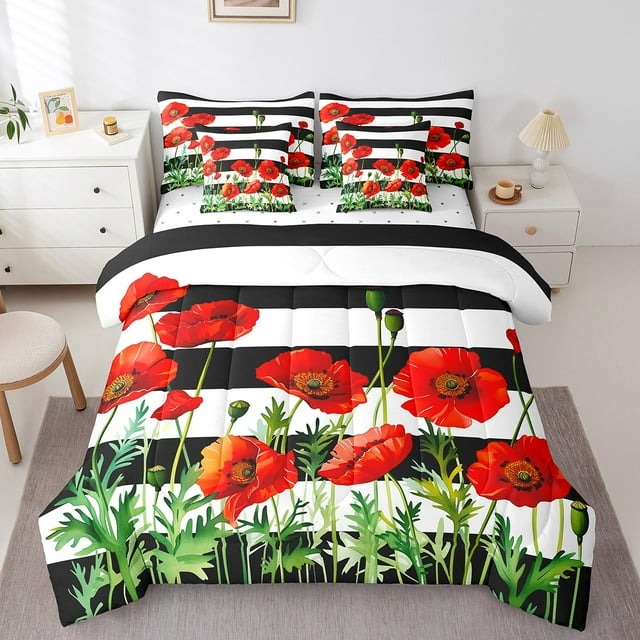YST Ensemble de Literie Décor Floral 7 Pcs, Taille Complète, Polyester, 7 Unités