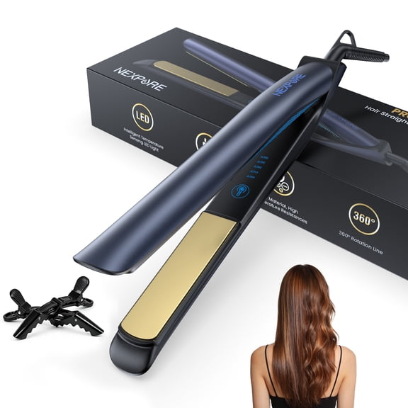 NEXPURE 1 Inch Flat Iron Hair Straightener and Curler, 2 in 1 Ceramic Flat Iron with Floating Plates, Fast Heat Up, Dual Voltage