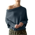 thumbnail image 2 of Guieoi Womens Sweaters 2025 Womens Sweaters Clearance one Shoulder Loose Long Sleeve Knitted Sweater Gray Black*Friday/Cyber*Monday Clearance, 2 of 6