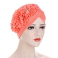 thumbnail image 6 of Dress Choice Women Solid Color Stretch Turbans with Three Flowers Decoration Head Beanie Cover Twisted Pleated Headwrap Breathable Hair Cover Beanie Hats for Women Girls, 6 of 8