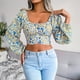 thumbnail image 5 of Camisa con estampado floral, blusa con lazo en la espalda cuadrada y estampado floral para mujer, top corto con cuello cuadrado, materiales ecológicos, 5 of 9
