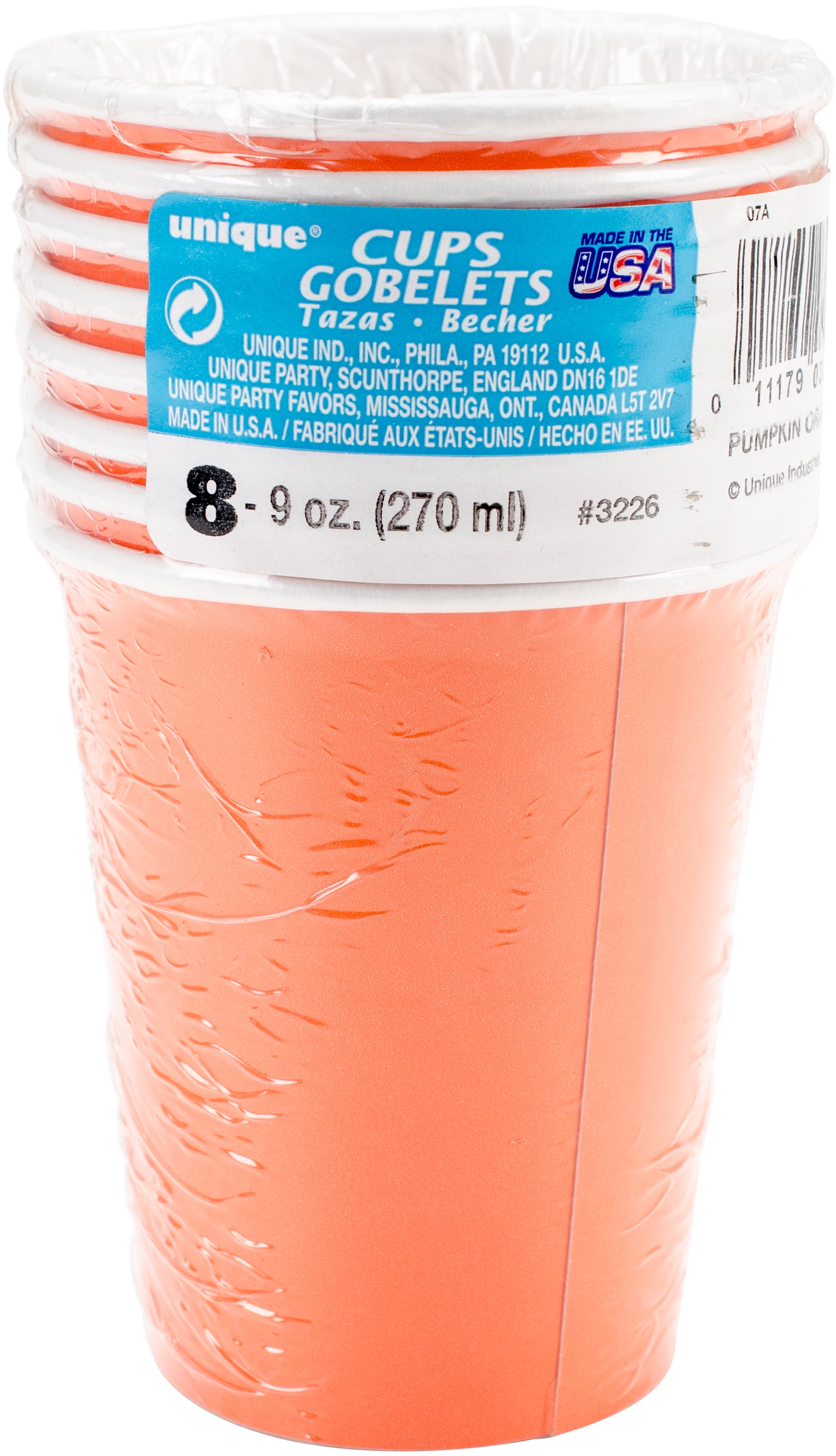 Beverage Cups 9oz 8/Pkg - Pumpkin Orange