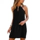 thumbnail image 1 of Vestido Halter de Crochet con Hombros Descubiertos para Mujer, Sin Mangas, con Cuello Halter Metálico y Mangas de Encaje Recortadas Negro XL, 1 of 7
