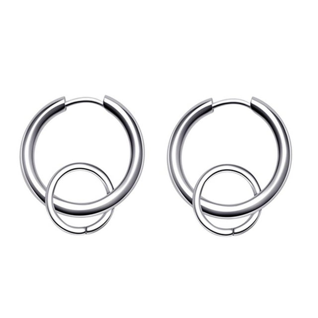 Pendientes Colgantes de Bucles Dobles jinwen de acero Inoxidable Plateado