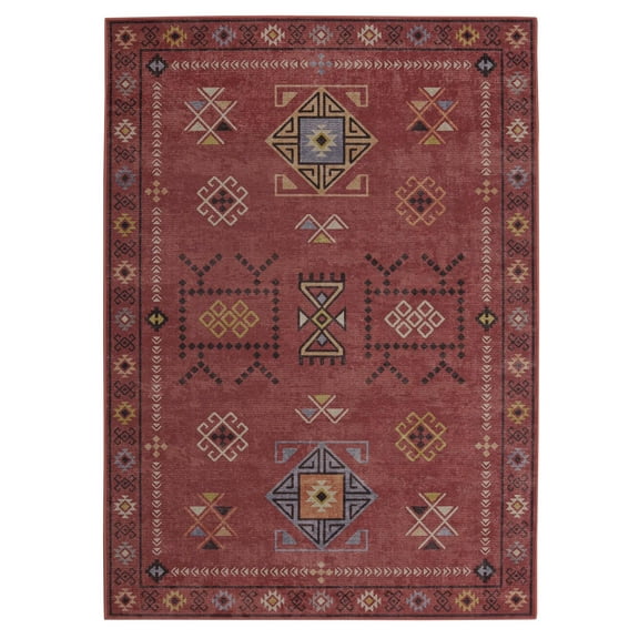 Linon Dillon Austin Red and Cream 5' X 7' Area Rug