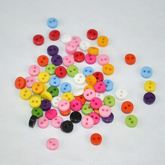 100 pc Multi Colour DIY Handcraft Buttons For Dolls Clothes Flat Round Resin Button Mixed Color 6mm in diameter hole: 1mm