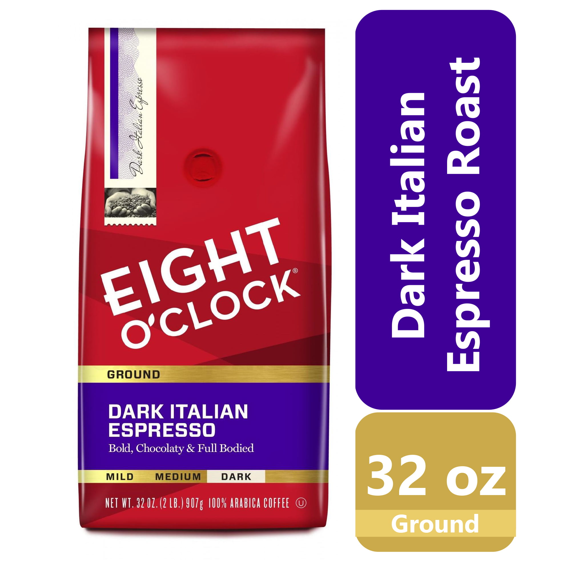 Eight O'Clock, Dark Italian Espresso, Dark Roast Ground Coffee, 32 oz, Bag