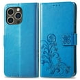 thumbnail image 3 of for iPhone 16 Pro Max Wallet Case, [Flower Embossed] Premium PU Leather Flip Protective Case Cover with Card Holder and Stand with Wrist Strap for iPhone 16 Pro Max, Blue, 3 of 5